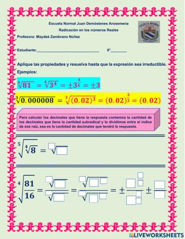 Radicación aplicación de propiedades en ejercicios