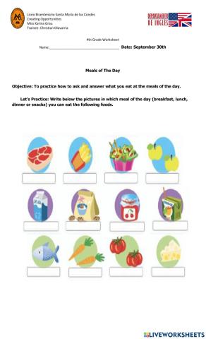 Worksheet Meals of The Day