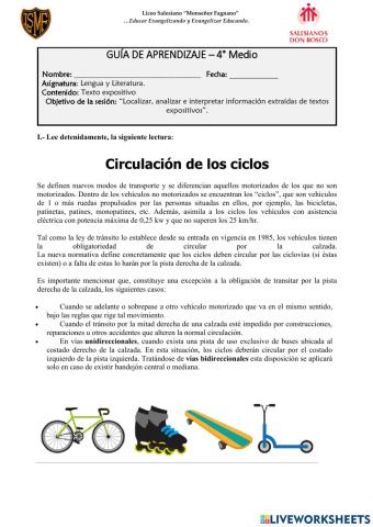 Guía de aprendizaje - Cuarto medio