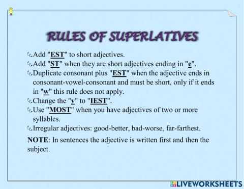 Rules of superlatives and comparatives