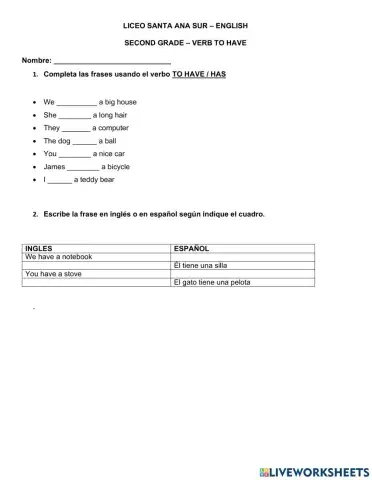 Evaluacion verb to have - has