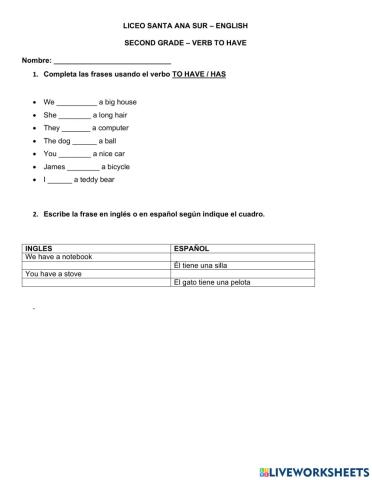 Evaluacion verb to have - has