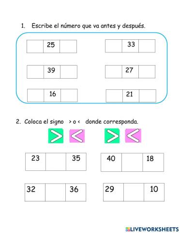Números hasta 40 y restas