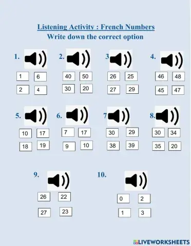French Numbers listening 0-50