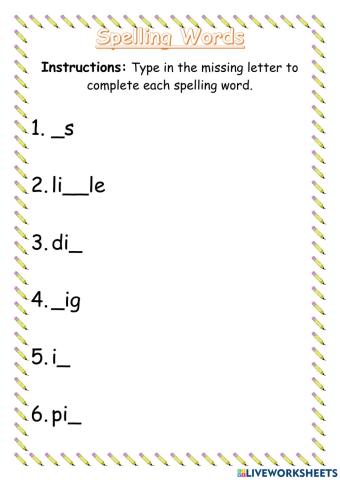 Spelling Missing letters