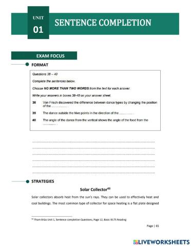 Reading Uinit 1: Sentence Completion