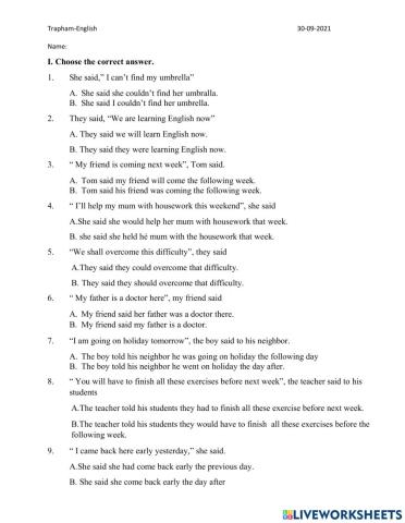 Reported speech with statement