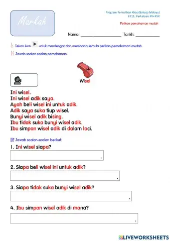 Perkataan KV+KVK (Bacaan & Pemahaman)
