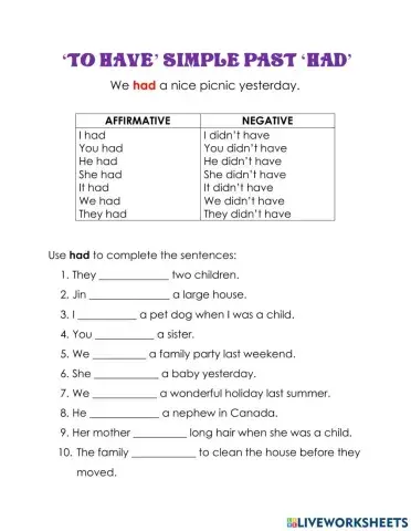 Simple past of have -had-