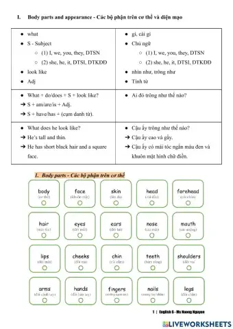 E6 vocab appearance and personality (Ms Nuong Nguyen)