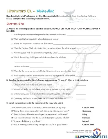 Literature Ex - Moby-dick (Ch. 6-10)