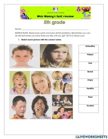 INGLÉS- Cuestionario examen de Septiembre. Quinto Grado 2020