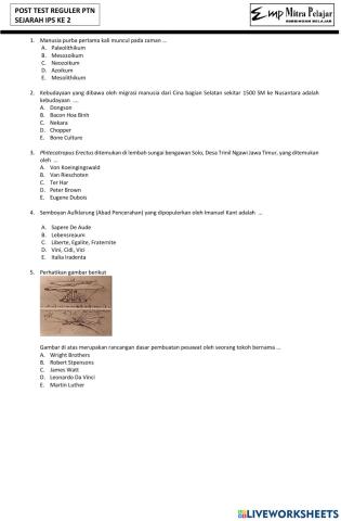 Post test reguler PTN sejarah 2