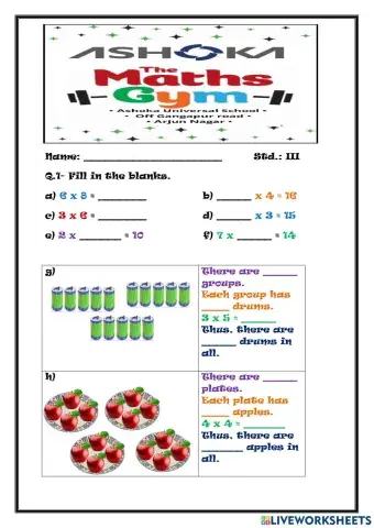 GYM worksheet-Multiplication