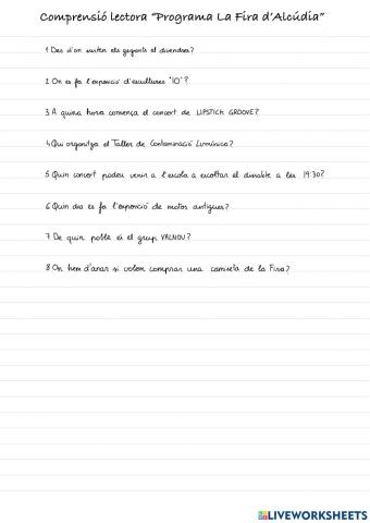 Comprensió lectora Programa Fira d'Alcúdia 2021