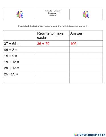 Mental Math Addition Level 1