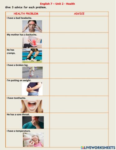 Giving advice for some health problems