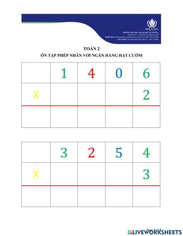 Ôn tập phép nhân với Ngân hàng hạt cườm