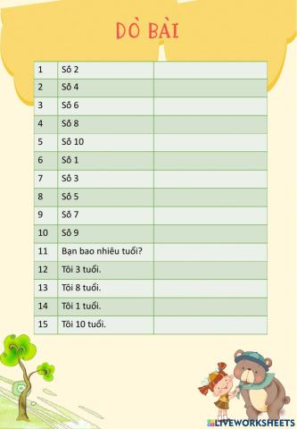 Dò bài lớp 2 3-10