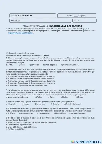 Classificação das Plantas