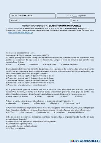 Classificação das Plantas