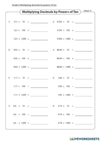 Multiplying decimals by powers of ten