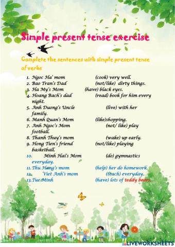 Simple present tense exercise
