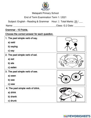 End of Term - English - Reading and Grammar