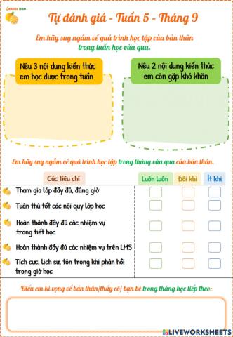 Tự đánh giá - Tuần 5 - Tháng 9