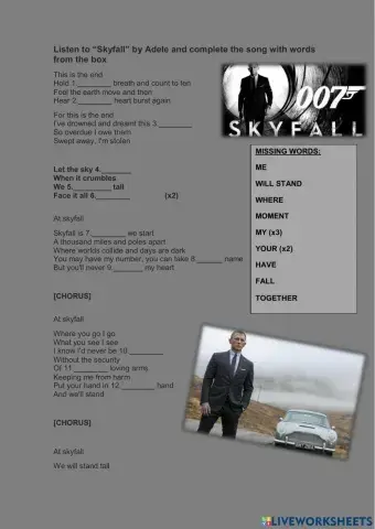 A1 song worksheet skyfall adele