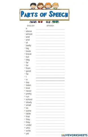 Parts of Speech Vocabulary