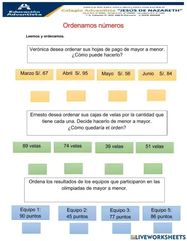 Ordenamos números hasta el 99