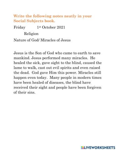 Nature of God 2 Miracles of Jesus Notes