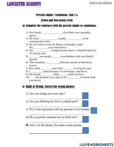 Action and non action verbs