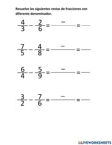 Restas de fracciones con igual y diferente denominador