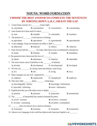 Nouns: word formation