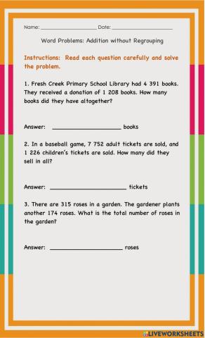 Addition without Regrouping