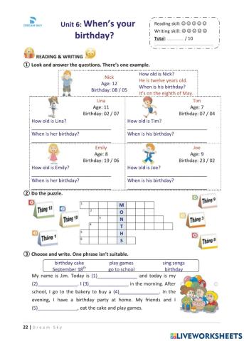 Grade 4 - Main - Unit 1: When's your birthday?