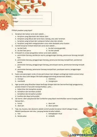 Soal PTS Semester Ganjil Prakarya