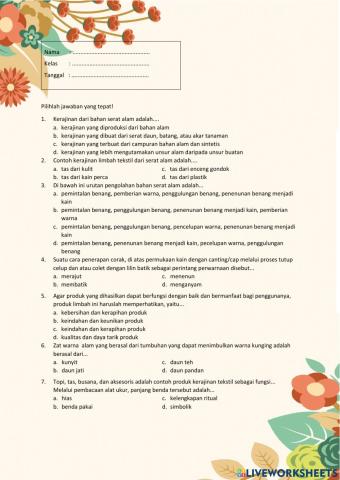 Soal PTS Semester Ganjil Prakarya