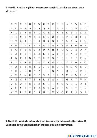 Countries wordsearch and crossword