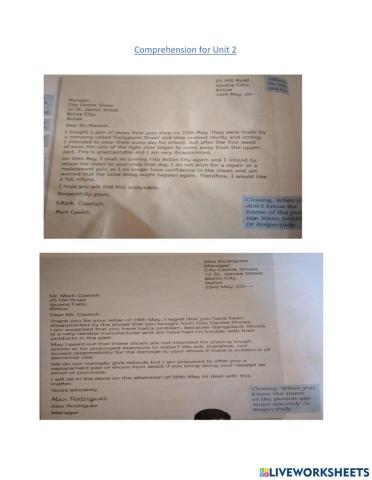 Business Letters comprehension