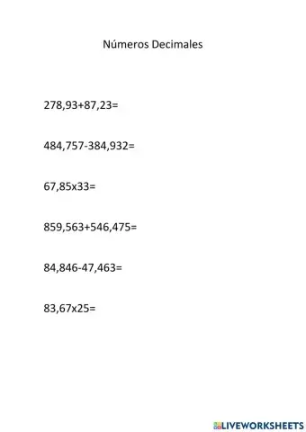 Mtemáticas Números Decimales