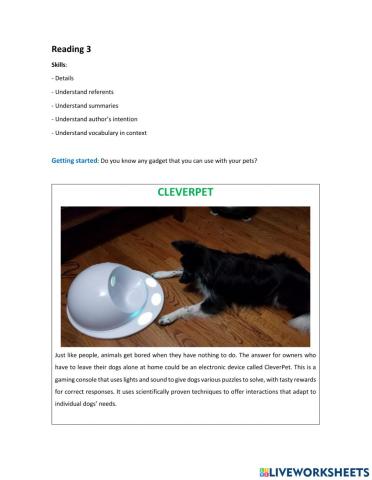 Unit 6 Reading 3 Cleverpet
