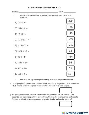 Multiplicación y División números enteros