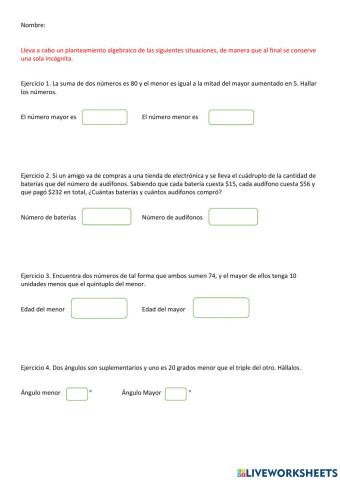 Planteamiento Algebraico