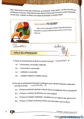 Colonização Portuguesa e Monarquia no Brasil.