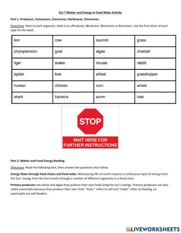 Oct 7 Ecosystems and Food Web Reading