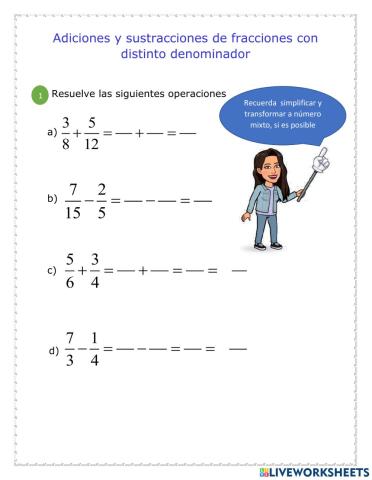 Adición y sustracción de fracciones