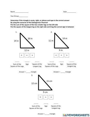 Converse of the Pythagorean Theorem - Determine if the Triangle is Acute, Right, or Obtuse